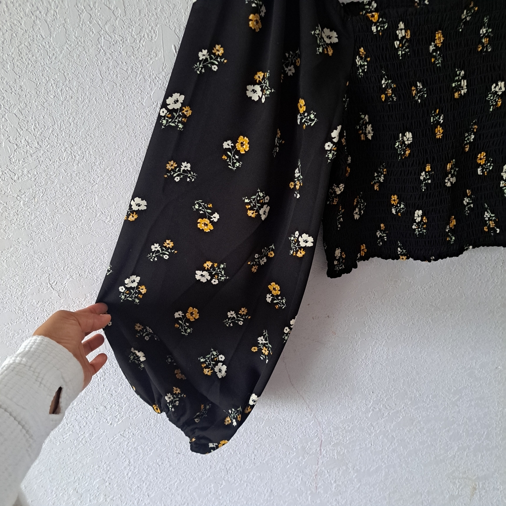Love Tree Black Floral Smocked Blouse - Picture 5 of 5